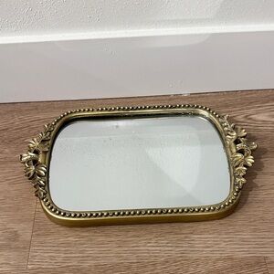 Gold Ornate Rectangular Mirror Tray